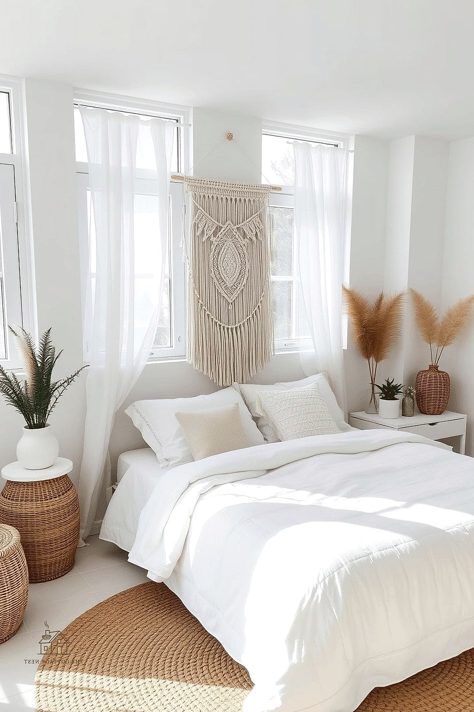 White Bedroom with Woven Textures