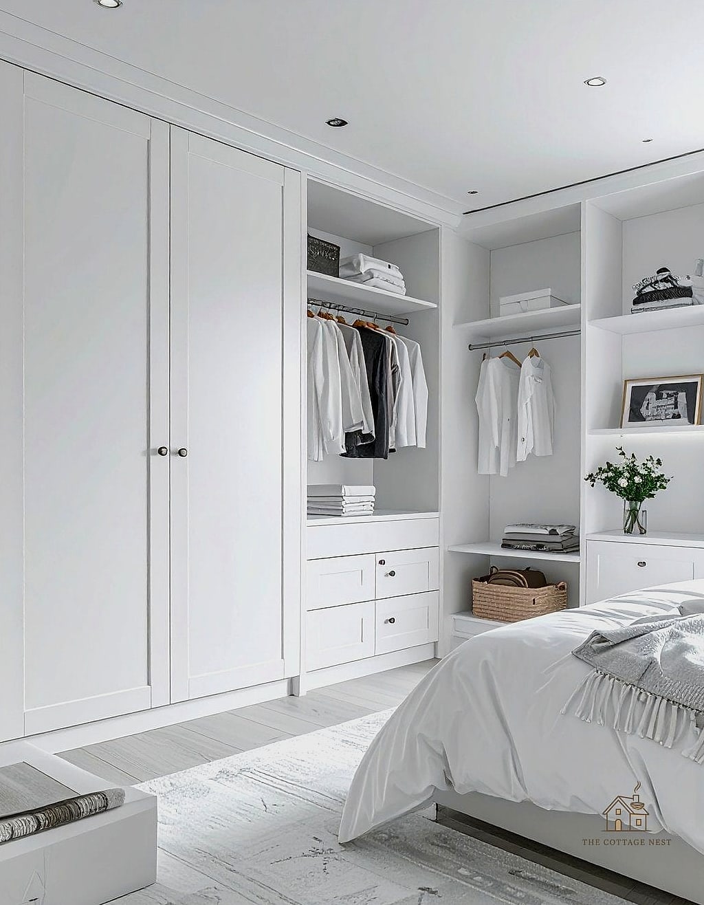 White Bedroom with Built-In Storage