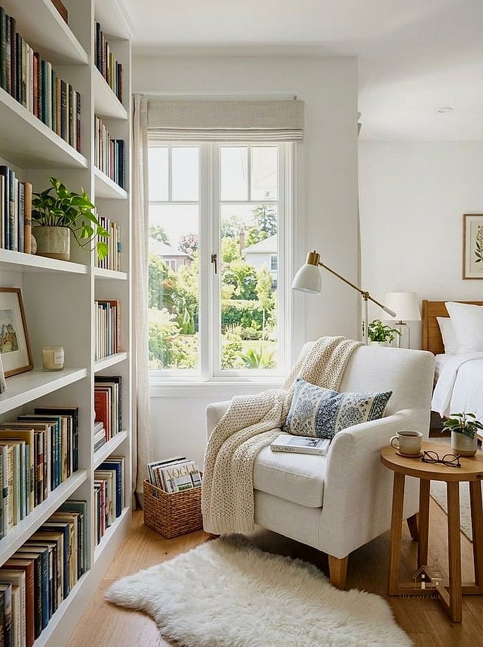 White Bedroom with a Reading Nook