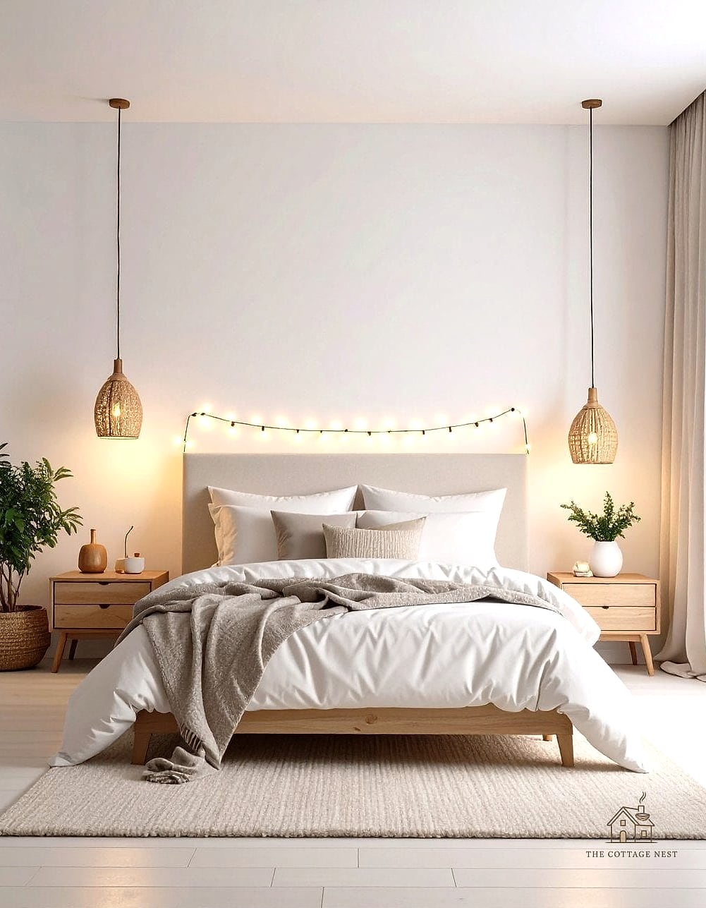 White Bedroom with Layered Lighting