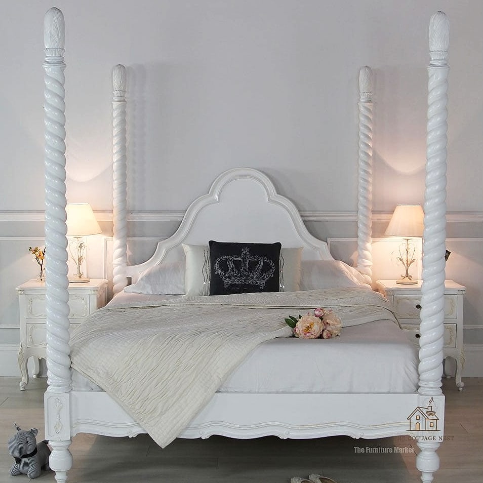 25 Chic Cream And White Bedroom for a Beautiful Home 8 White Four-Poster Bed for Height and Drama