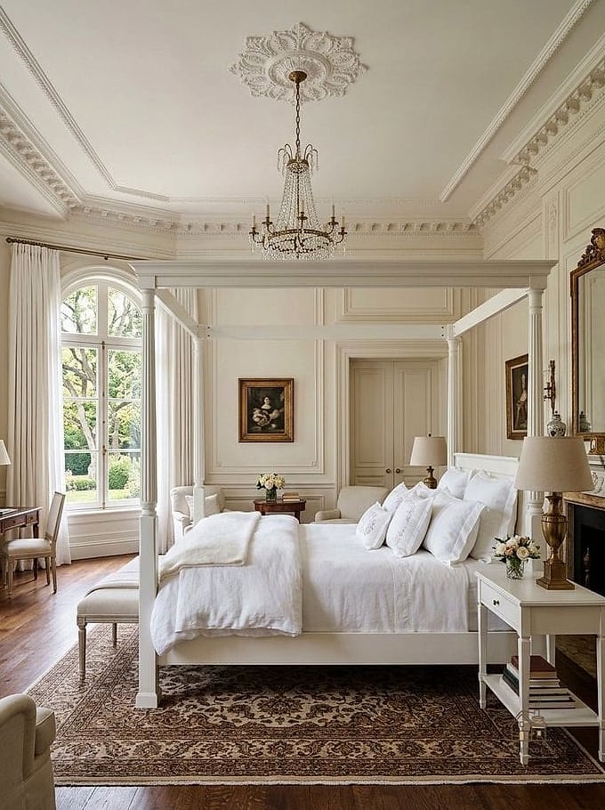 White Four-Poster Bed for Drama