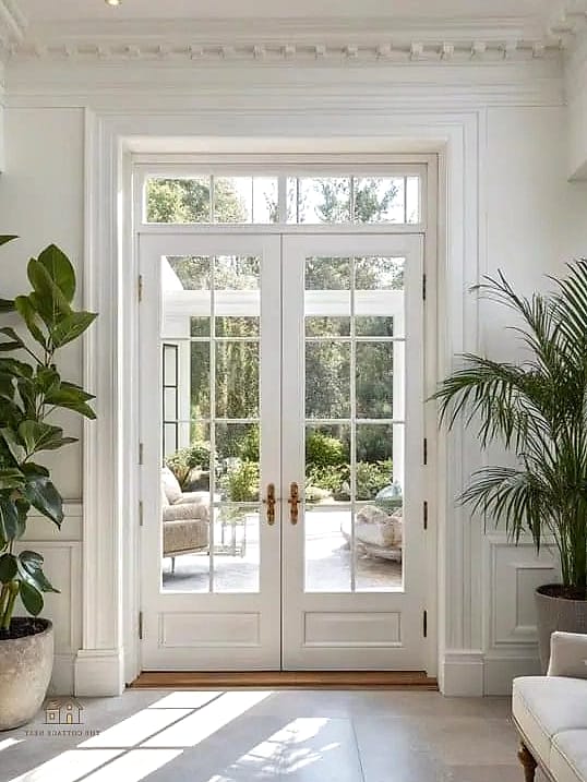 25 Chic Cream And White Bedroom for a Beautiful Home 21 White French Doors Leading to a Closet or Balcony