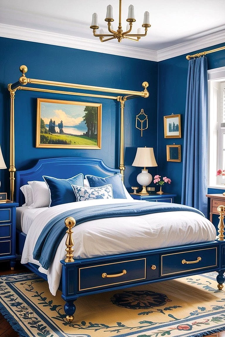 White Furniture with Blue Hardware