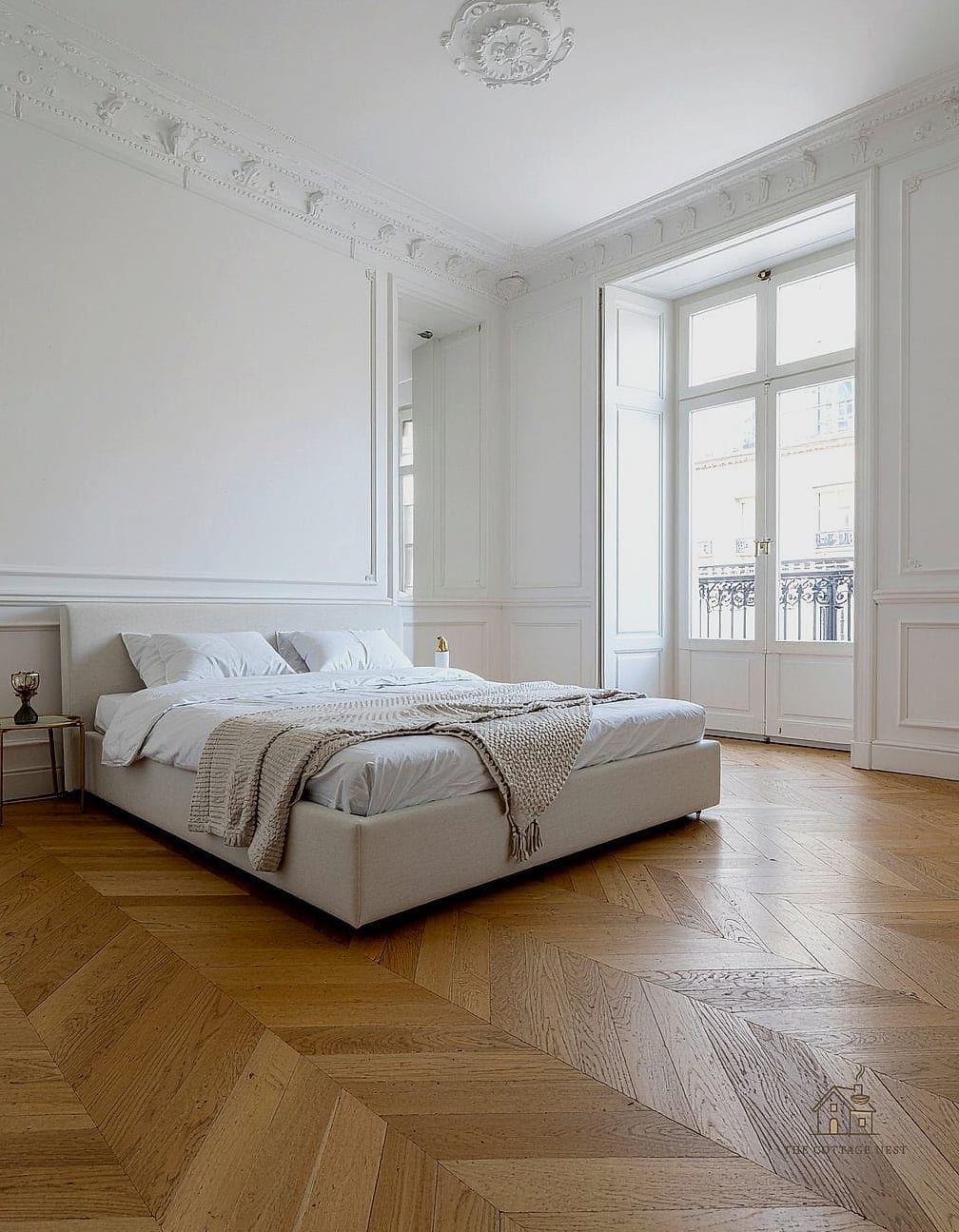 White Herringbone Wood Floors