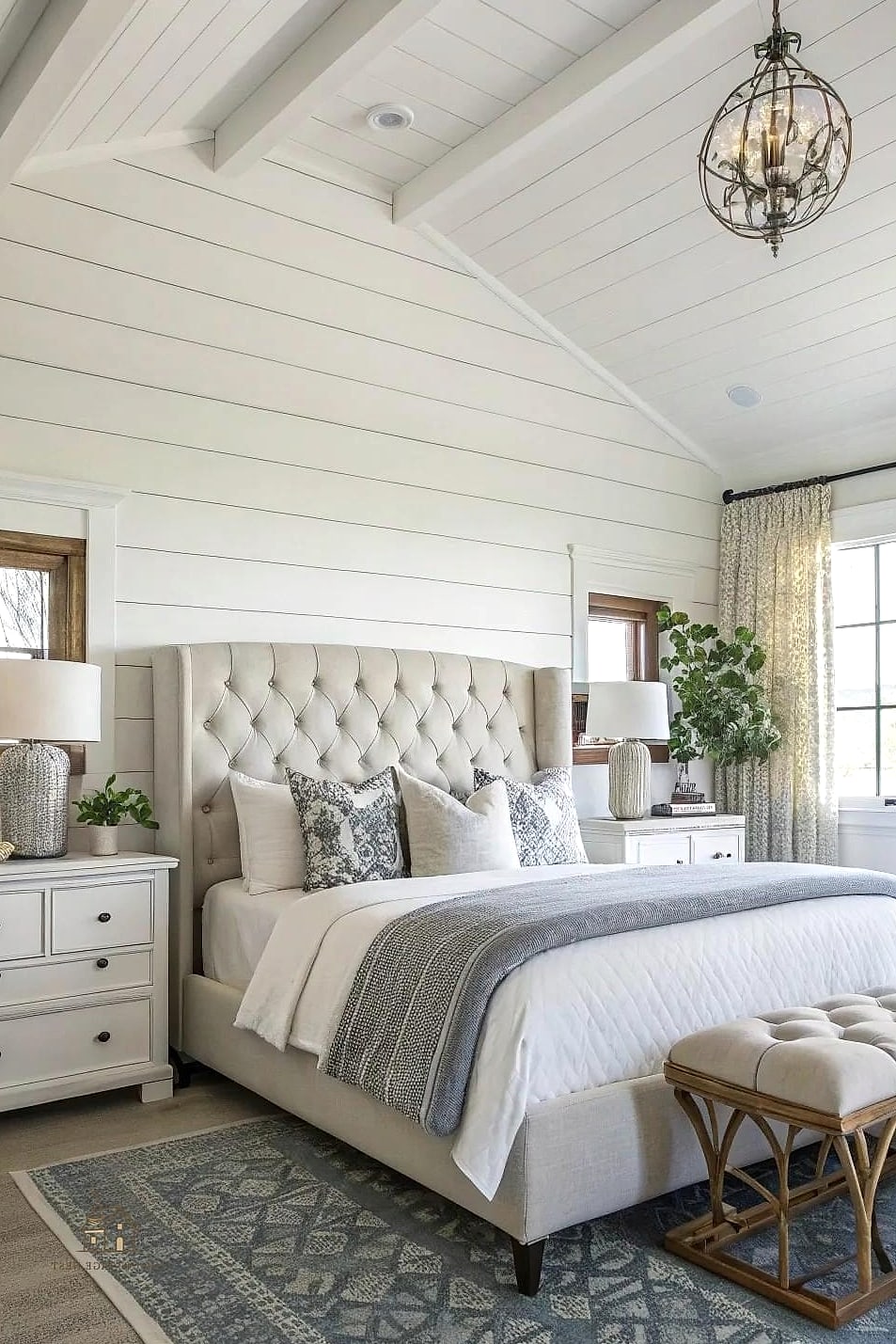 White Shiplap Accent Wall