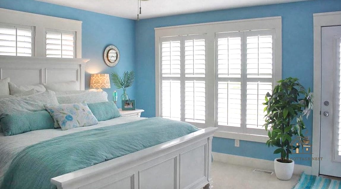 White Shutters with Blue Walls