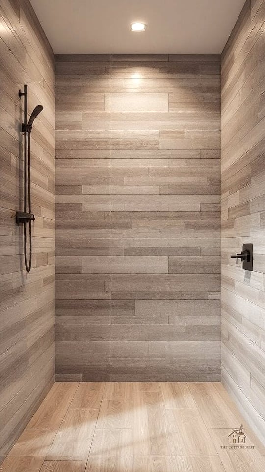 30 Cozy Shower Tile Ideas Worth Pinning 18 Wood-Look Porcelain Plank Tile