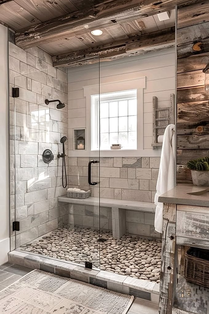 35 Stunning Farmhouse Walk In Shower Ideas You'll Absolutely Love 16 Wood Look Porcelain Tile