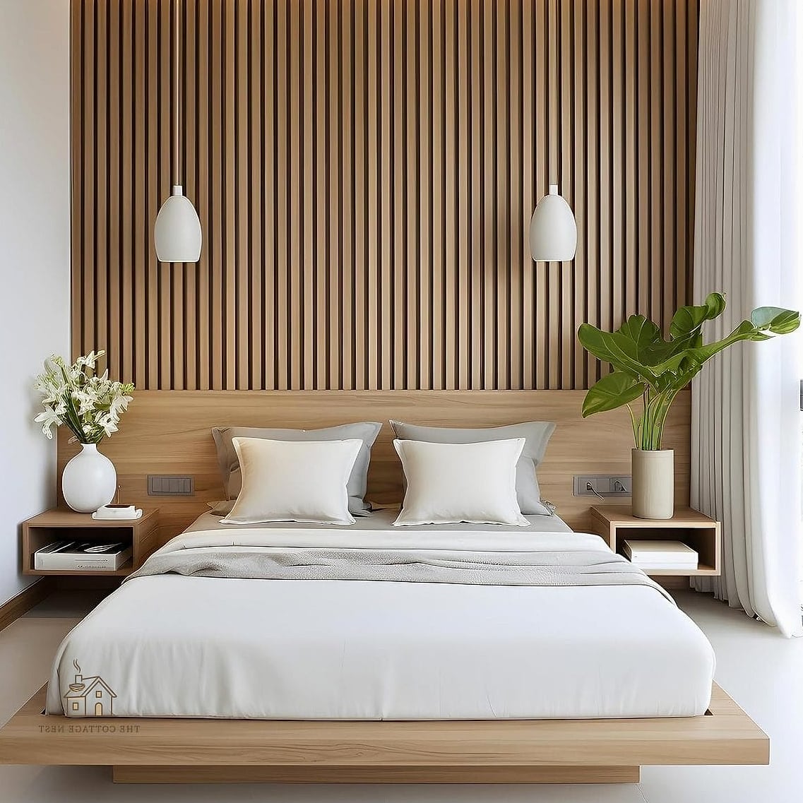35 Chic Bedroom Feature Wall Ideas for a Beautiful Home 21 Wood Slat Wall with LED Backlighting