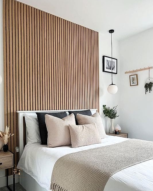 Wood Slat Bed Frame with Hidden Storage