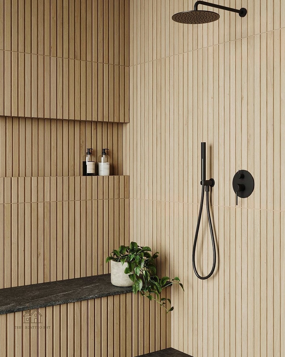 21 Clever Wood Tile Shower Ideas for Every Style 19 Wood Tile Shower with Frameless Glass