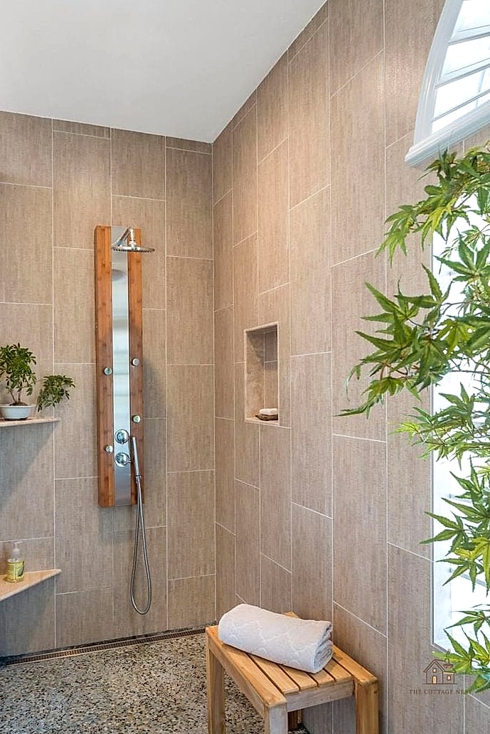 23 Stunning Boho Shower Curtain You'll Absolutely Love 16 Woven Bamboo or Rattan-Look Print