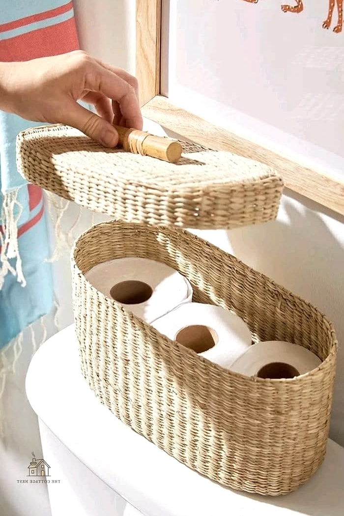 25 Creative Over The Toilet Storage Ideas That Will Inspire You 11 Woven Basket Ladder Combo