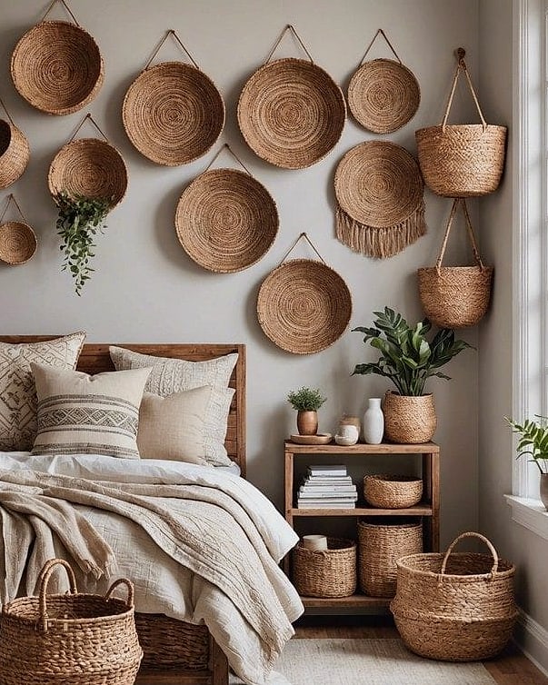 23 Beautiful Master Bedrooms Decor Ideas to Transform Your Space 20 A Woven Basket for Extra Blankets