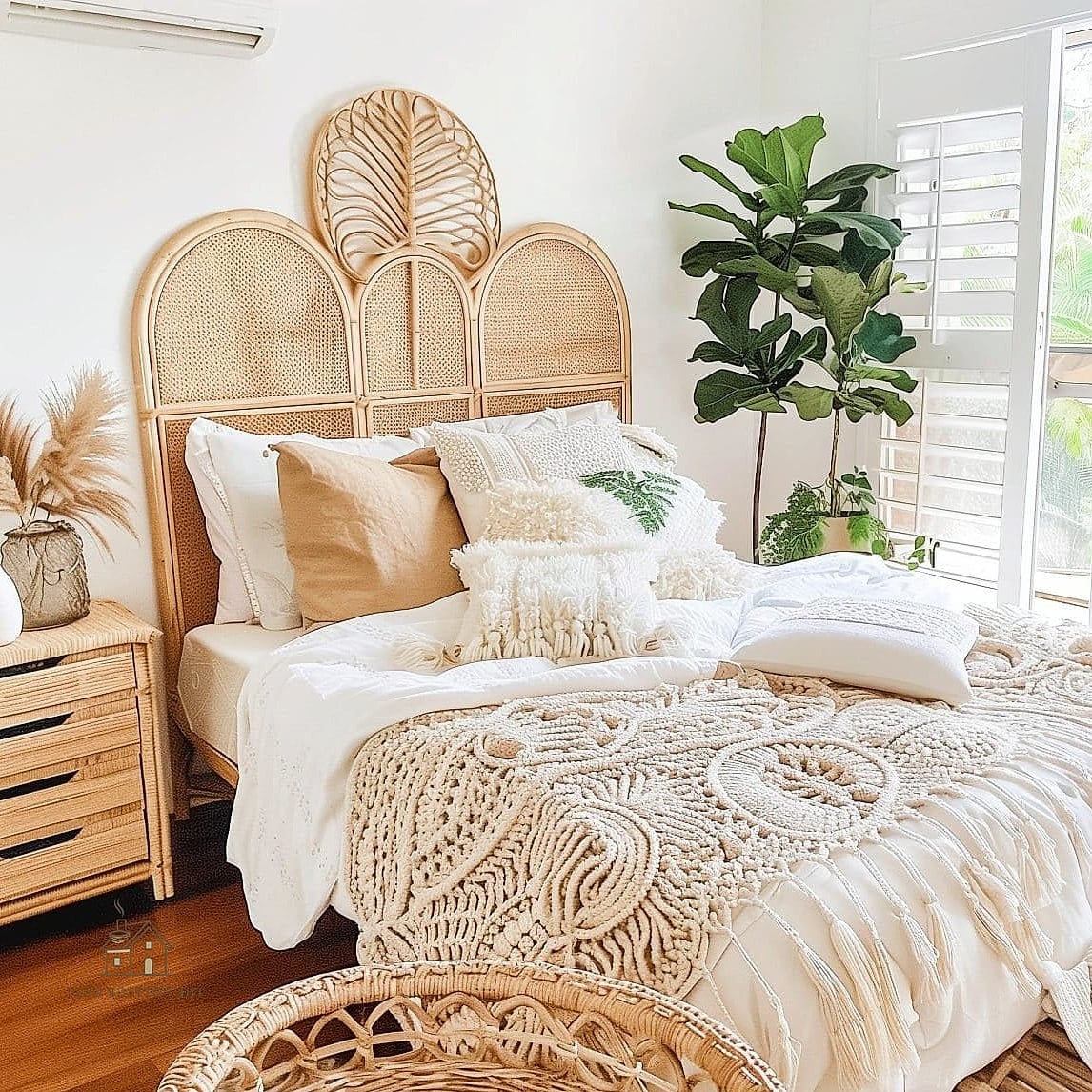 35 Chic Bedroom Feature Wall Ideas for a Beautiful Home 12 Woven Rattan or Cane Panels