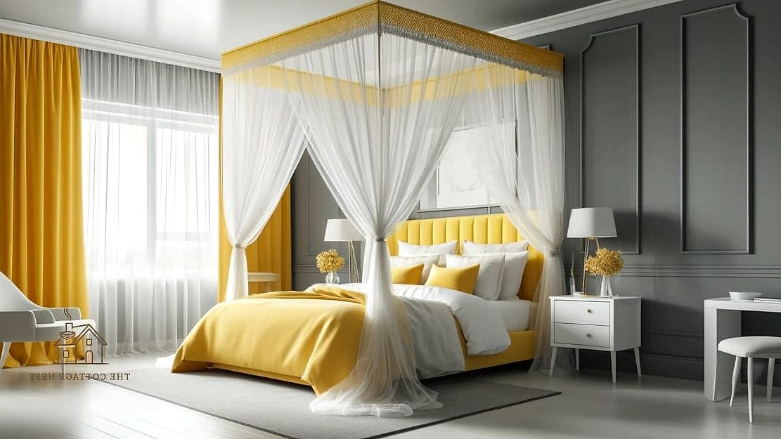 26 Beautiful Yellow Bedroom Ideas to Transform Your Space 23 Yellow Canopy Bed