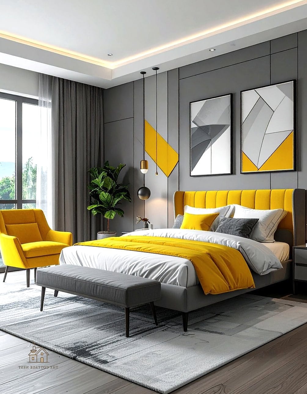 26 Beautiful Yellow Bedroom Ideas to Transform Your Space 11 Yellow and Gray Modern Bedroom