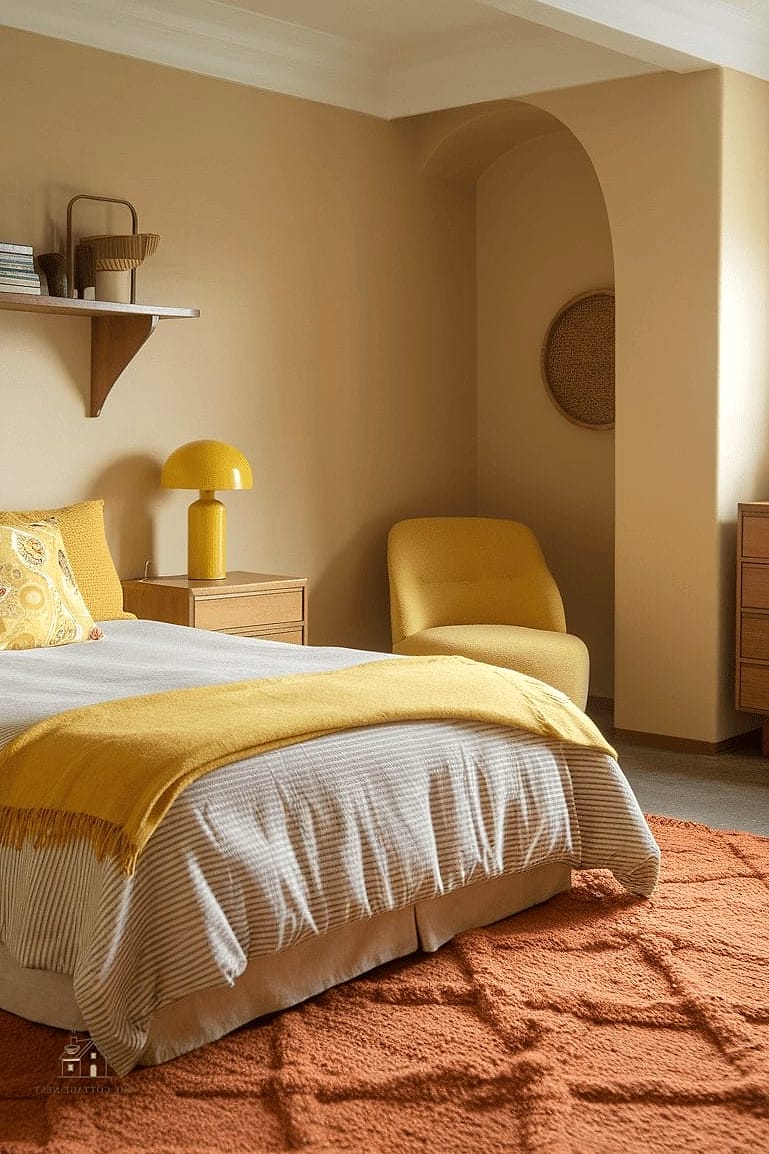 26 Beautiful Yellow Bedroom Ideas to Transform Your Space 24 Yellow and Terracotta Palette