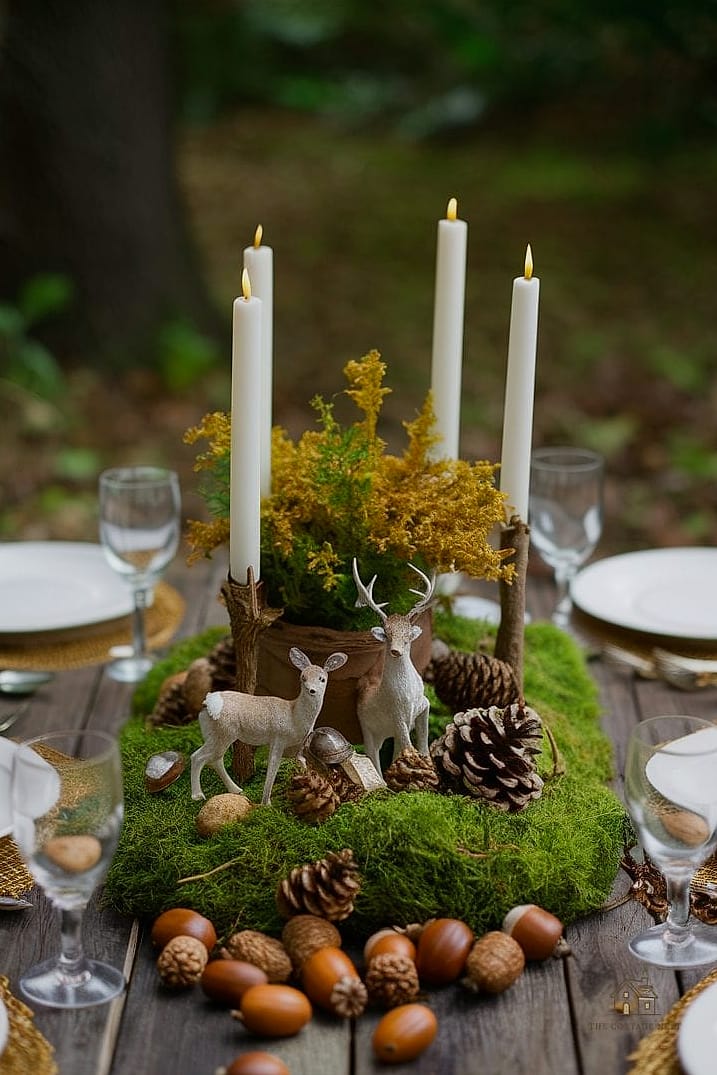 35 Beautiful Fall Table Centerpiece Ideas to Wow Your Guests 27 Acorn and Moss Terrarium Style Centerpiece