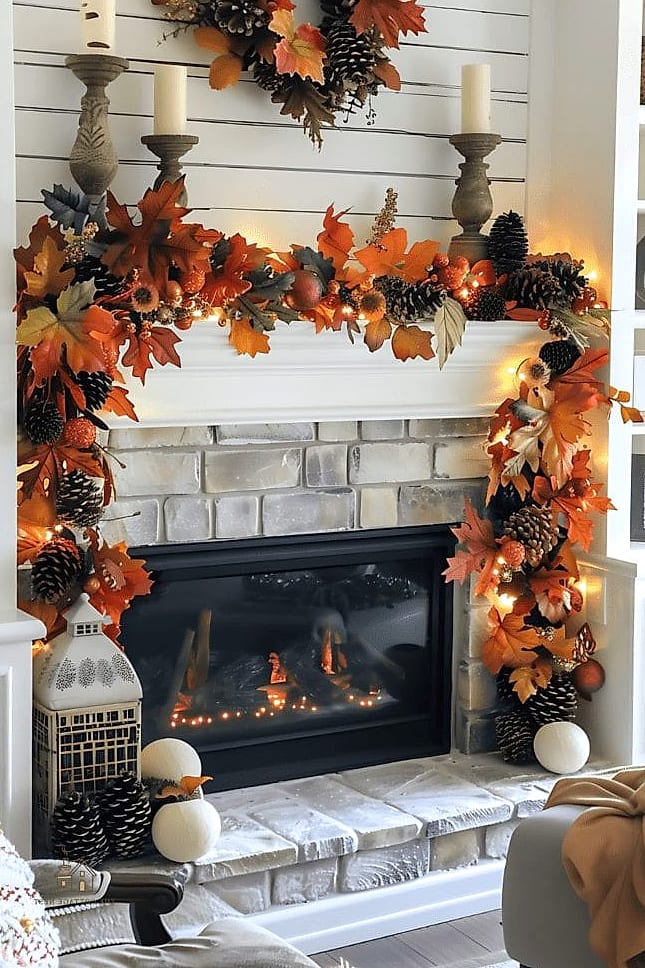 50 Amazing Fall Mantle Decor on a Budget 9 Acorn and Pinecone Filled Bowls
