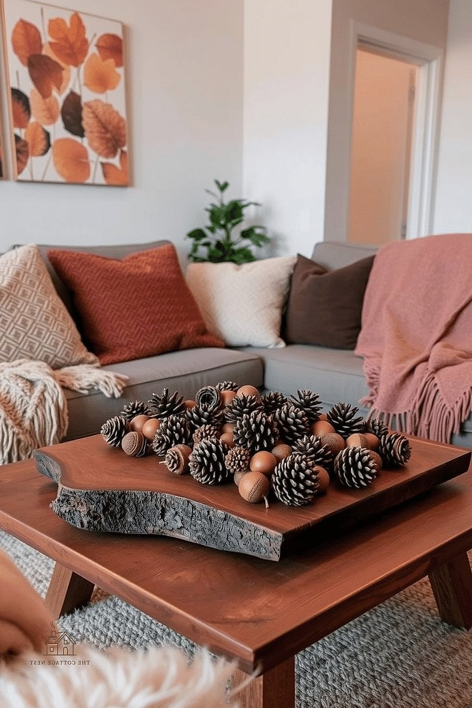Acorns and Pinecones in a Glass Jar