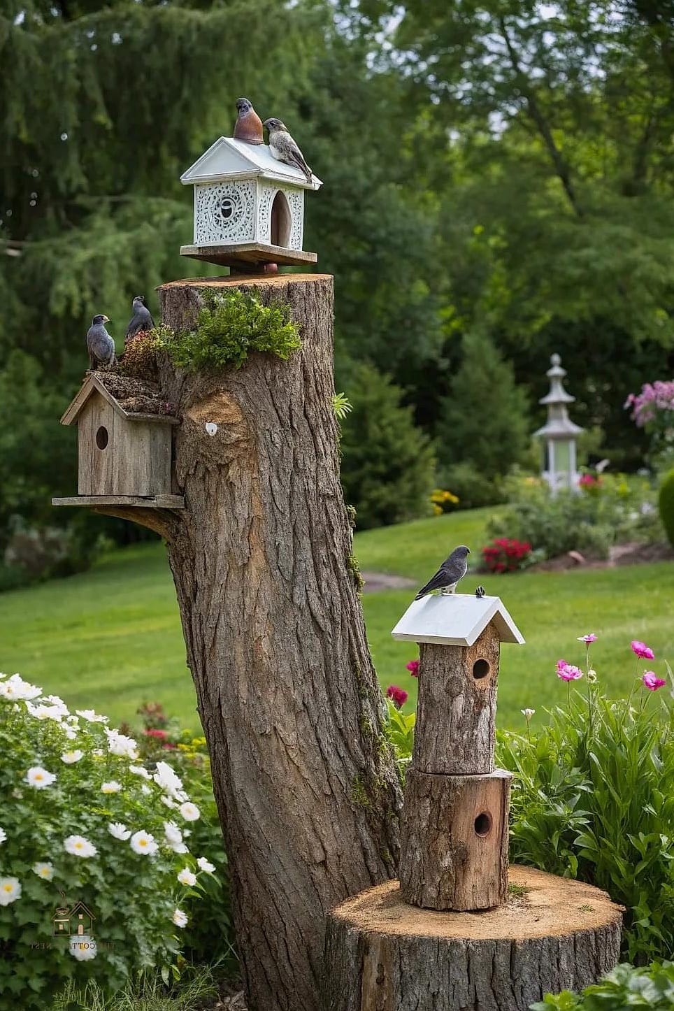 45 Creative Tree Stump Ideas Outdoor That Will Inspire You 41 Add a Birdhouse on Top