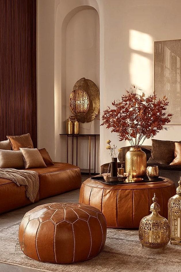 Add a Cognac Leather Pouf