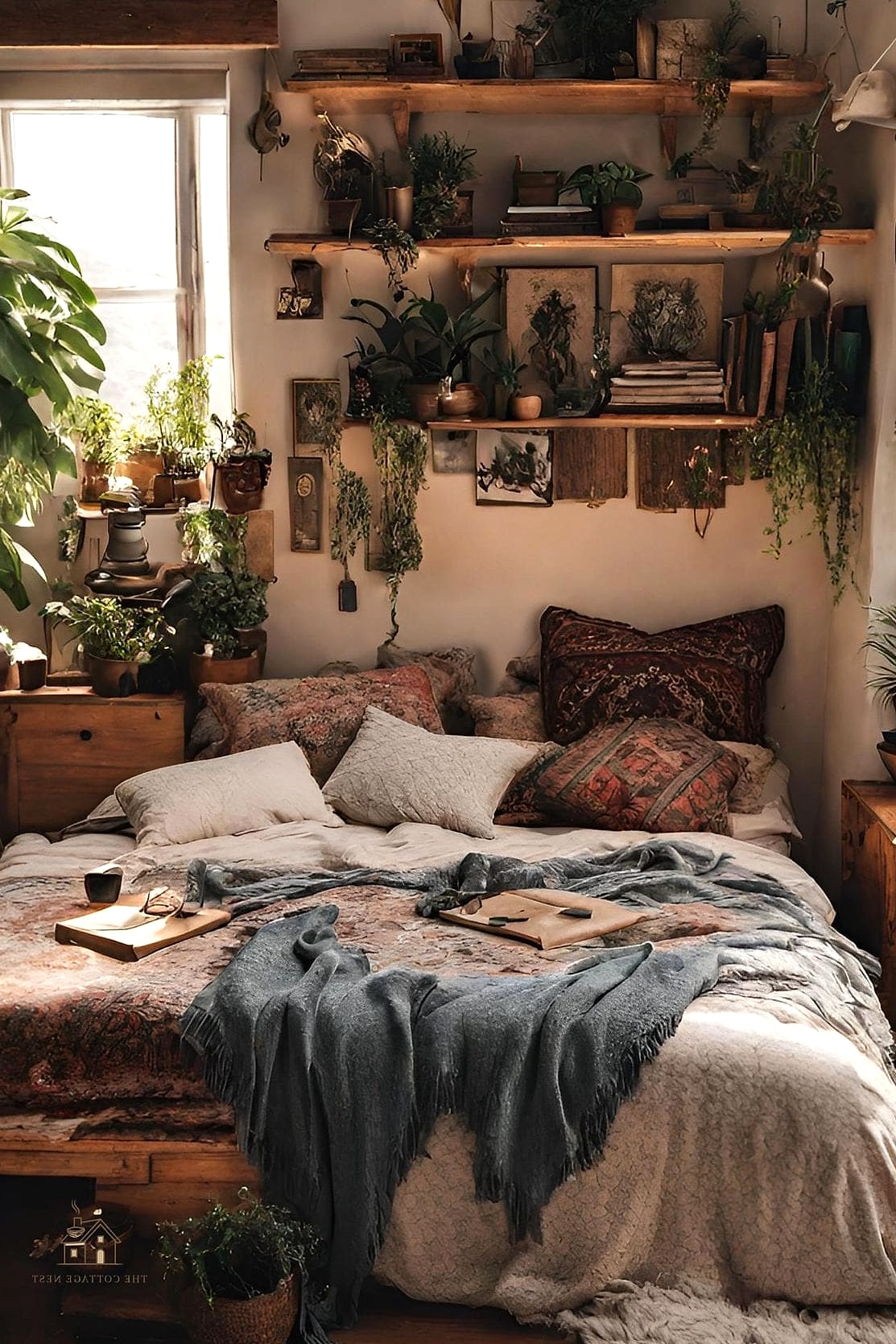 45 Dreamy Boho Bedroom Ideas That Feel Like a Retreat 45 Add a Gallery of Vintage Frames with Mixed Art