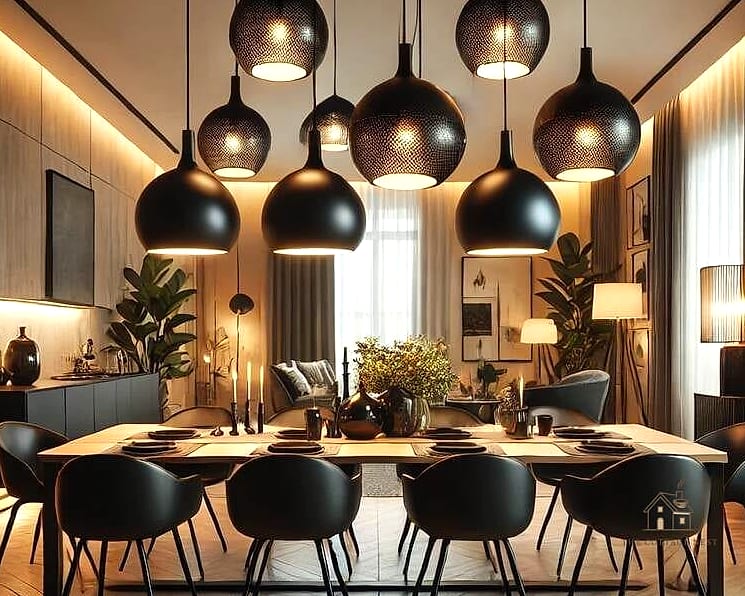 15 Stunning Black Dining Table Decor Ideas You'll Absolutely Love 8 Add Layered Lighting Above the Table