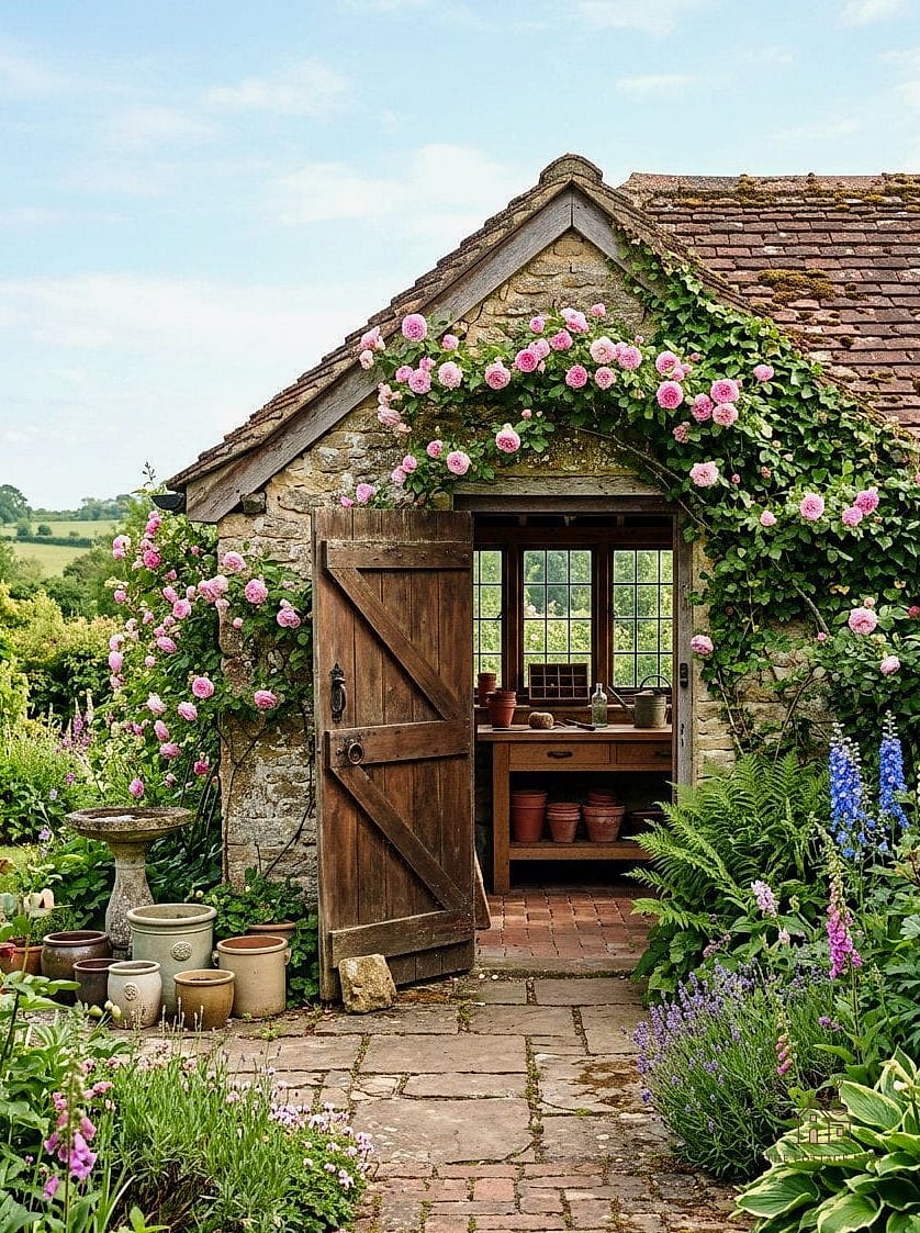 30 Dreamy English Garden Ideas to Try This Season 10 Add a Rustic Potting Shed