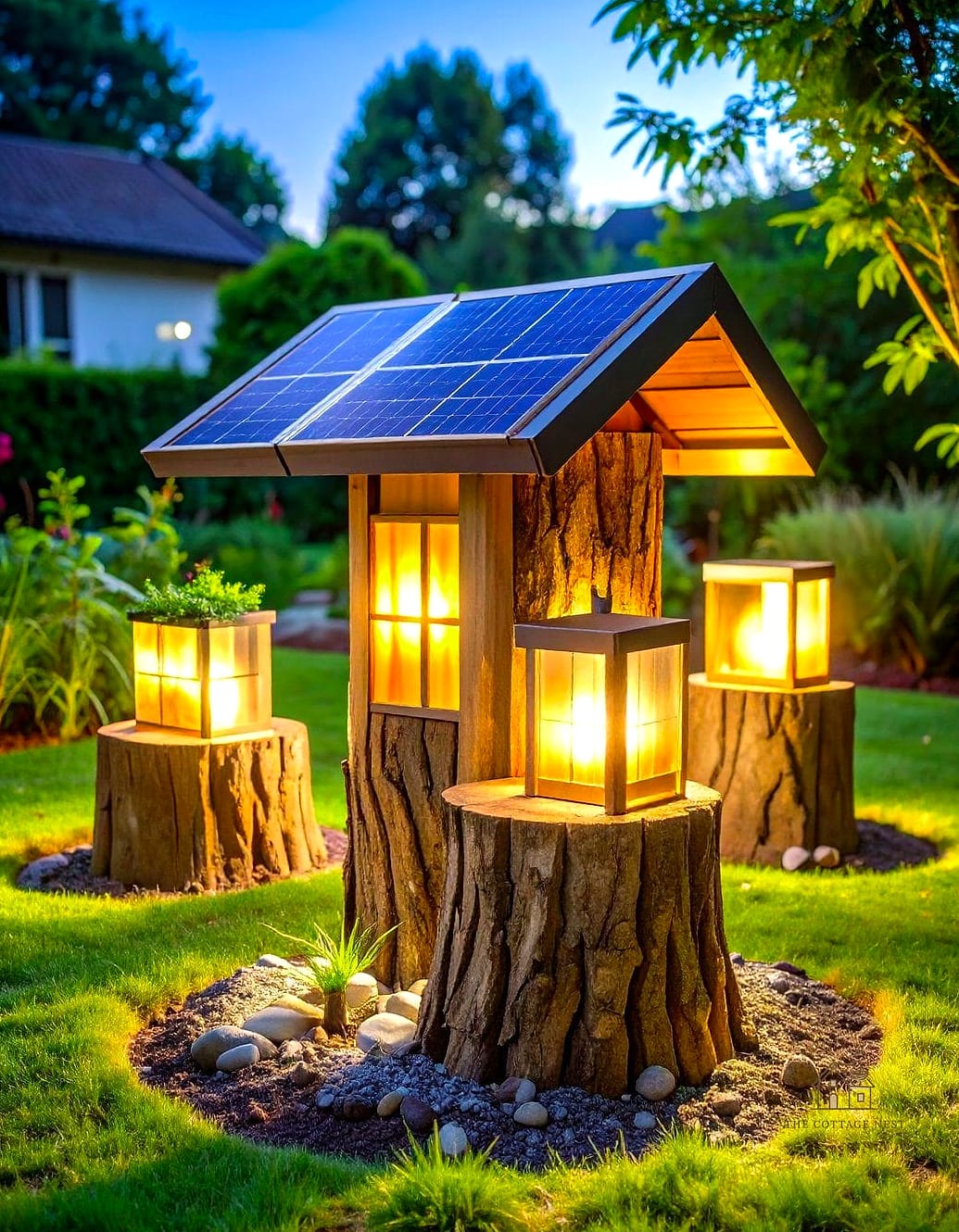 45 Creative Tree Stump Ideas Outdoor That Will Inspire You 37 Add Solar-Powered Lanterns Around the Base