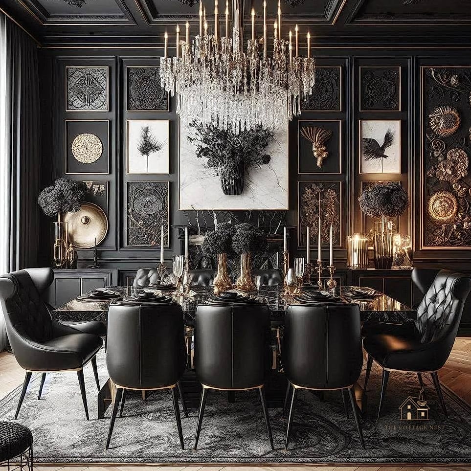 15 Stunning Black Dining Table Decor Ideas You'll Absolutely Love 14 Add a Statement Piece of Artwork