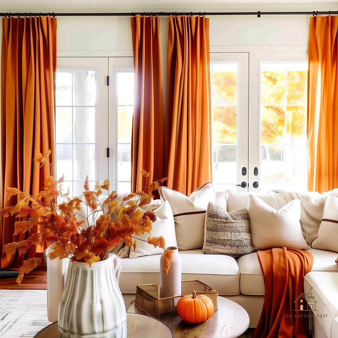35 Creative Fall Living Room Decor That Will Inspire You 19 Add Textured Curtains in Warm Neutrals
