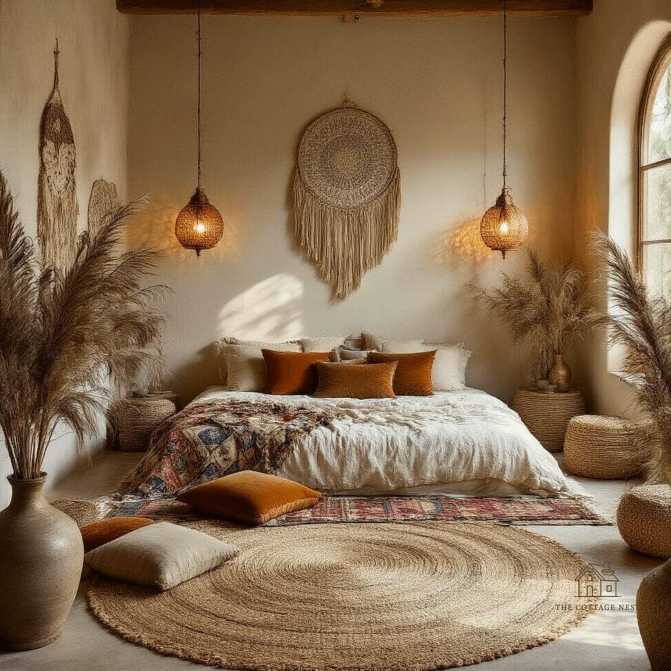 45 Dreamy Boho Bedroom Ideas That Feel Like a Retreat 24 Add a Vintage Kilim Runner