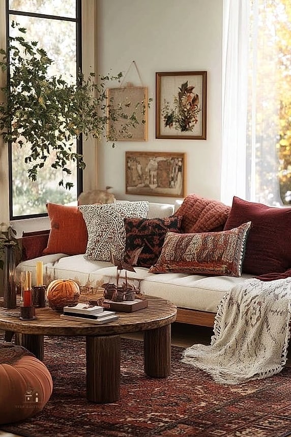 Add a Warm-Toned Area Rug Layer