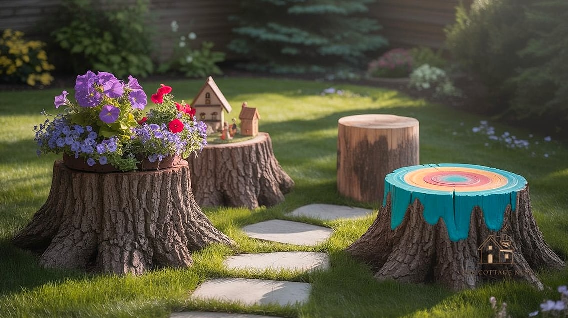 45 Creative Tree Stump Ideas Outdoor That Will Inspire You 33 Add a Weatherproof Cushion for Extra Seating