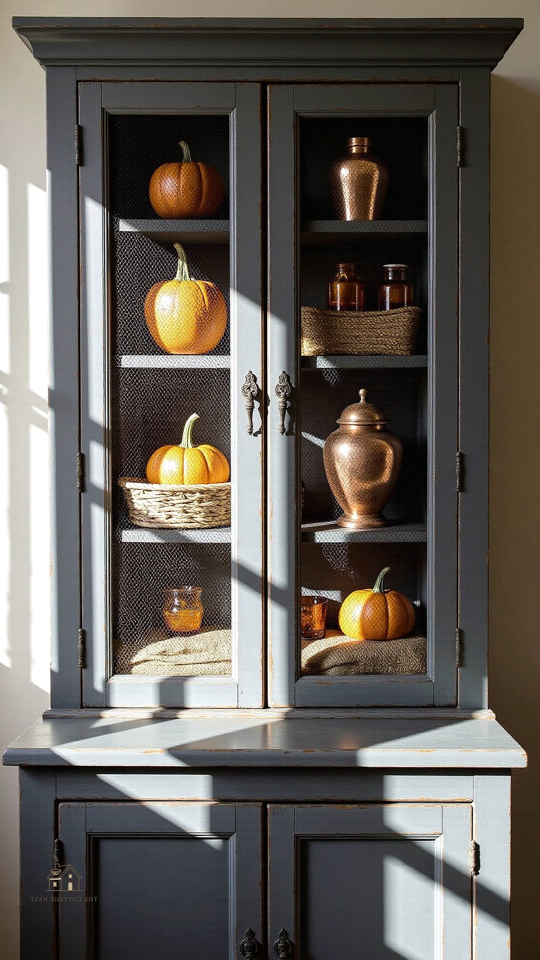 30 Dreamy Fall Hutch Decor Ideas to Try This Season 12 Amber and Smoked Glassware