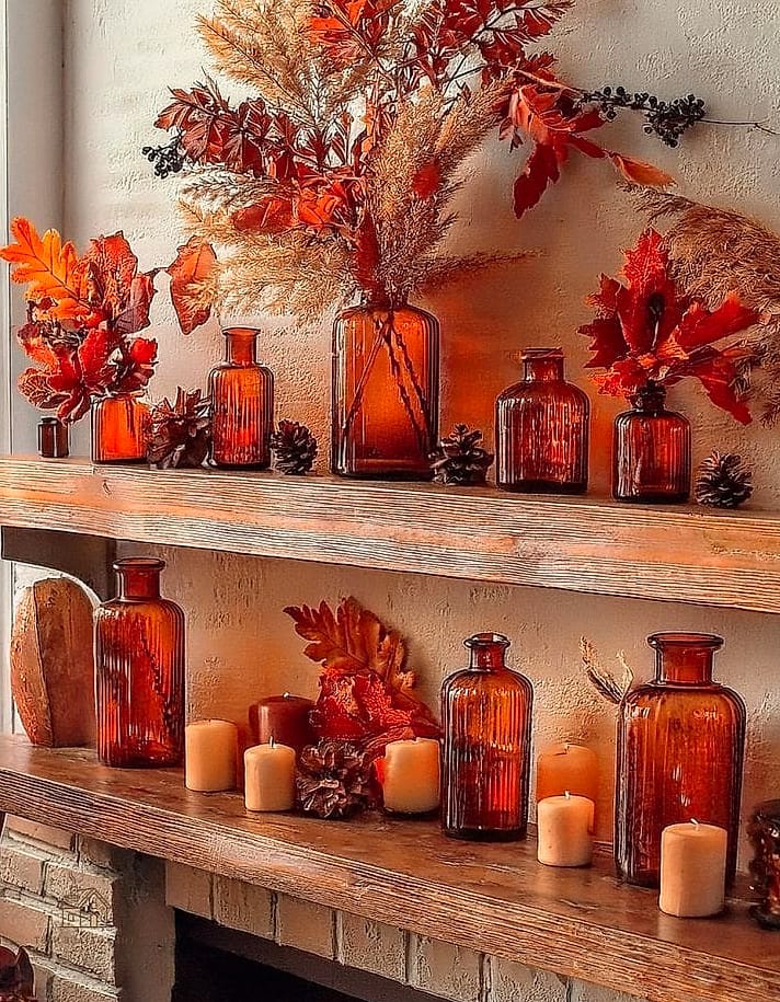 20 Clever Fall Decor Ideas For The Home for Every Style 5 Amber and Smoked Glass Candle Holders