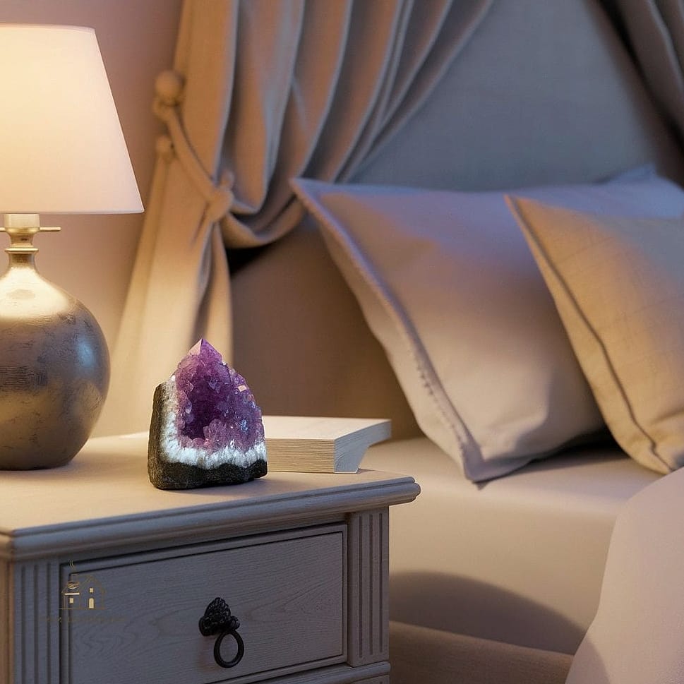 40 Amazing Purple Dorm Room Ideas on a Budget 7 Amethyst Crystal Decor on Open Shelves
