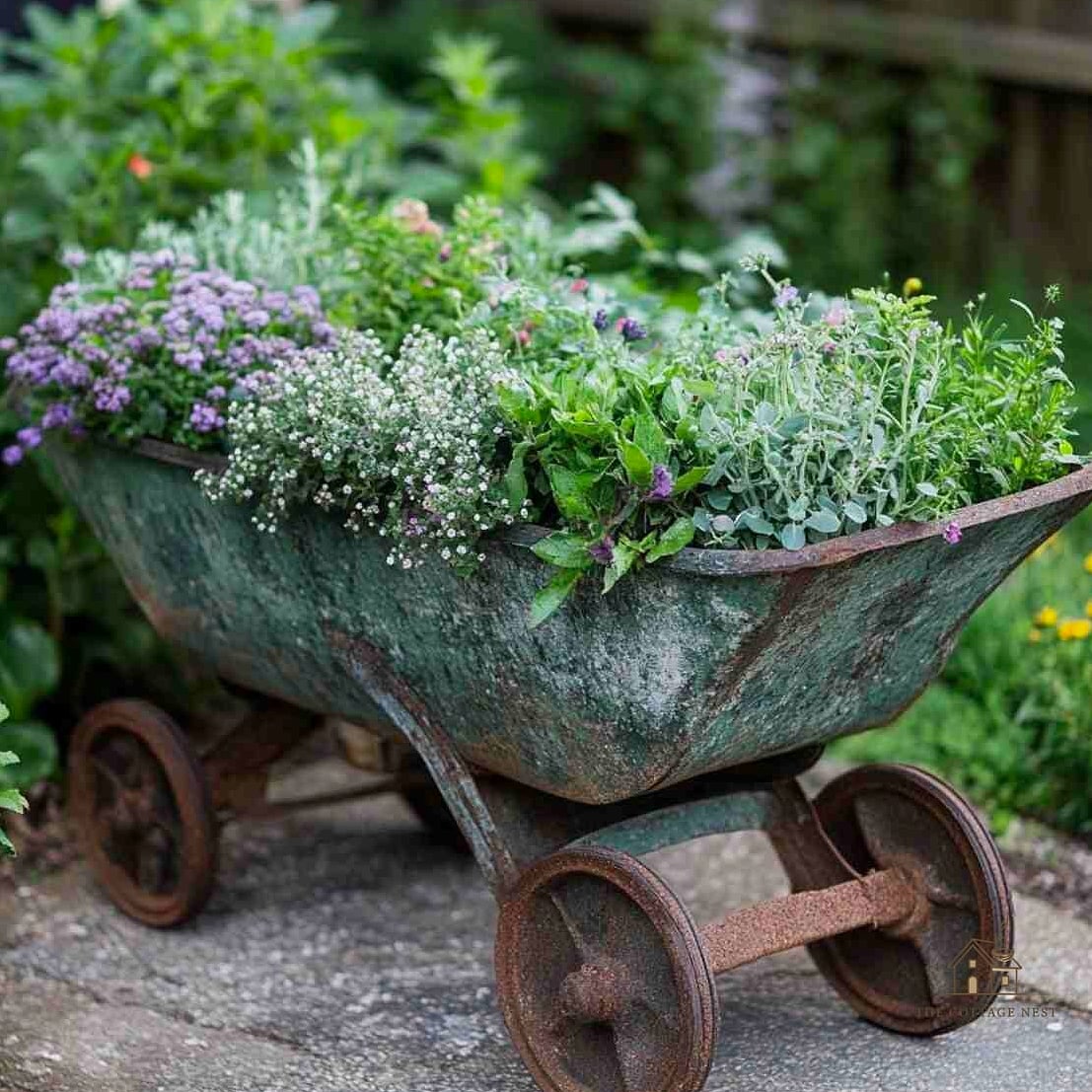 Antique Wheelbarrow as a Raised Planter Display