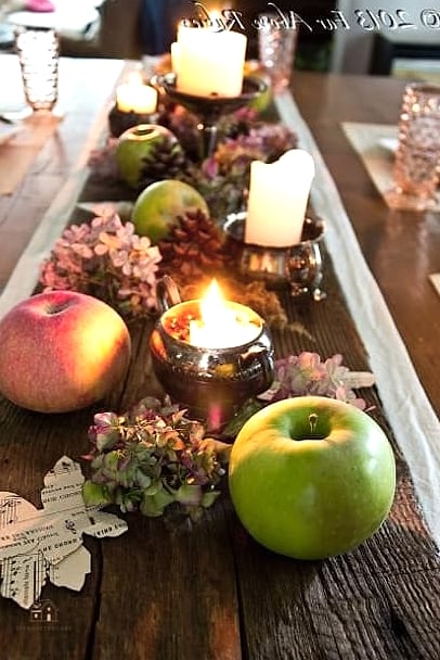 35 Beautiful Fall Table Centerpiece Ideas to Wow Your Guests 11 Apple and Candle Cluster