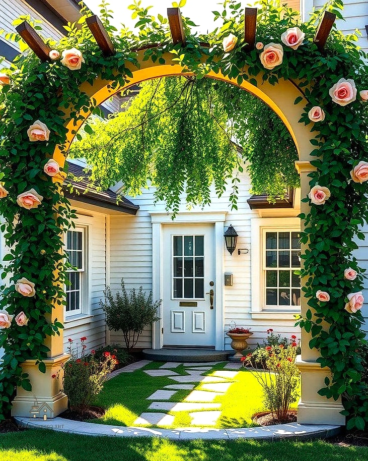 Arched Trellis Over the Entry Path