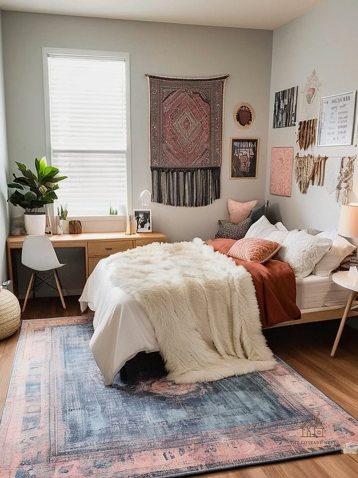 25 Gorgeous Dorm Room Ideas For Guys That Are Totally Doable 9 Area Rug Over Dorm Carpet