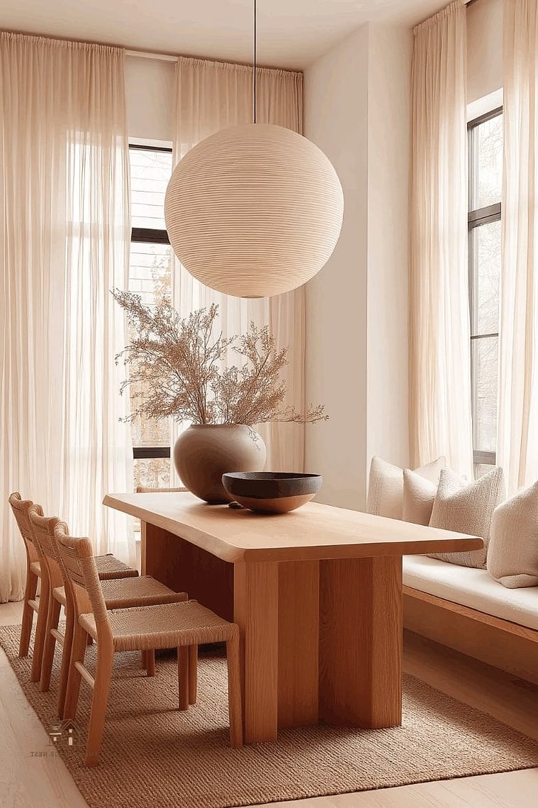 45 Gorgeous Japandi Dining Room Ideas That Are Totally Doable 21 Asymmetrical Gallery Wall