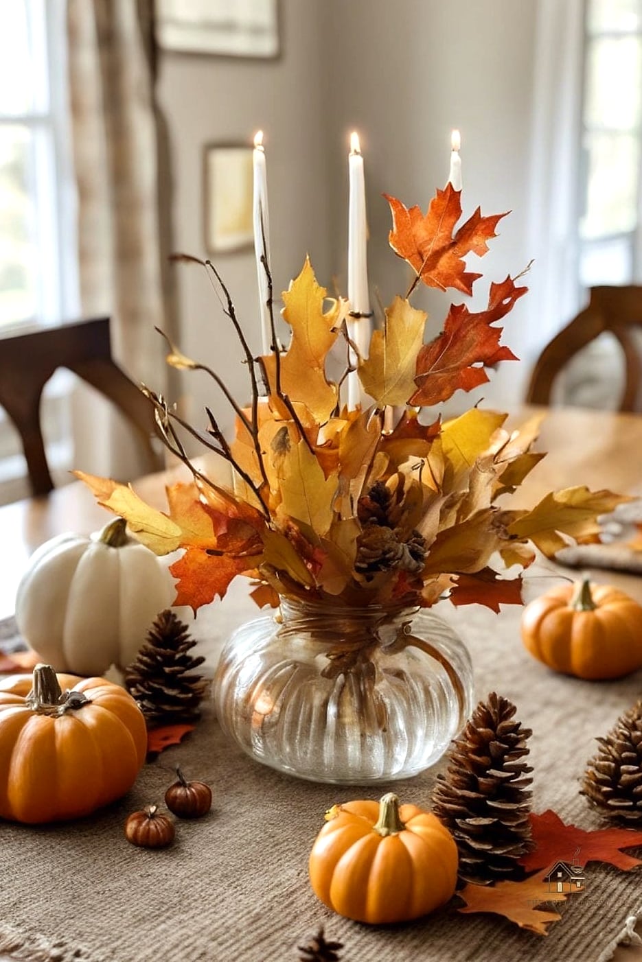 35 Beautiful Fall Table Centerpiece Ideas to Wow Your Guests 30 Autumn Botanical in a Vintage Pitcher