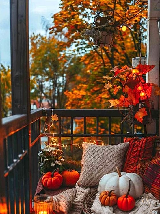 30 Cozy Fall Balcony Decor Apartment Worth Pinning 17 Autumn Leaf Garland Along the Railing