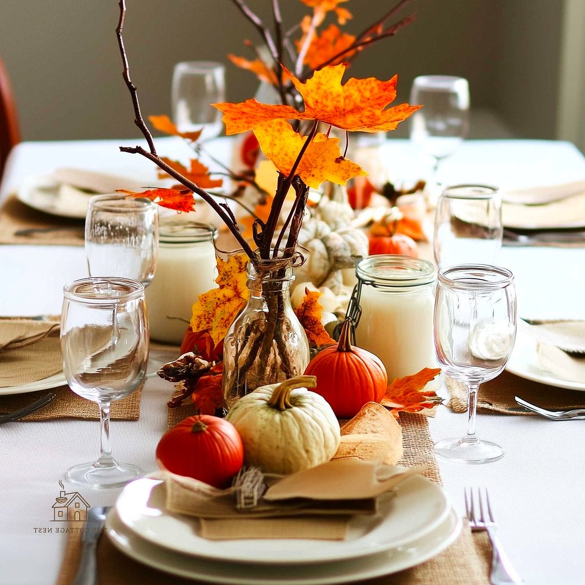 35 Beautiful Fall Table Centerpiece Ideas to Wow Your Guests 14 Autumn Leaf Table Runner Base