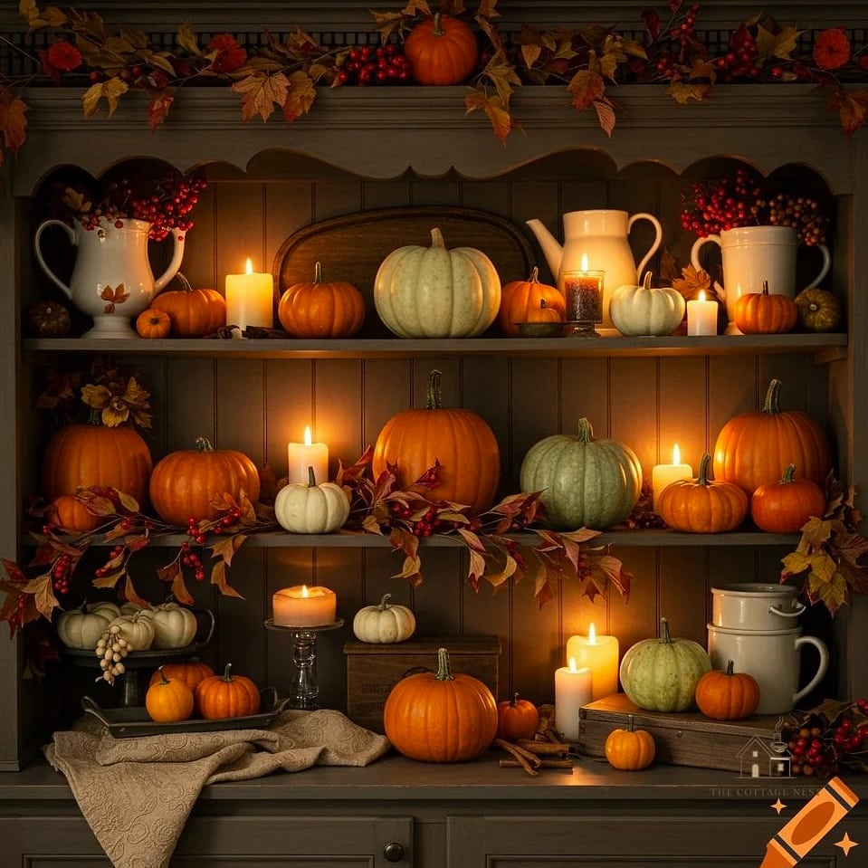 30 Dreamy Fall Hutch Decor Ideas to Try This Season 30 Autumn Leaf Branch in a Tall Vase