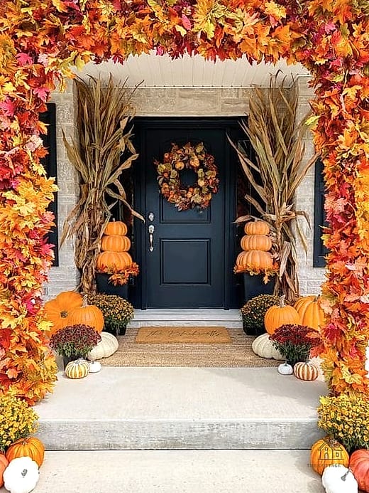 15 Creative Beautiful Fall Front Porch Decor Ideas That Will Inspire You 16 Autumn Leaf Garland Draped Along the Porch Railing or Overhang